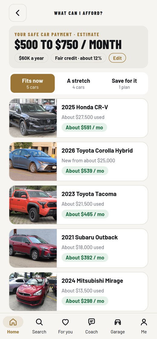 What can I afford? with five cars and payment estimates